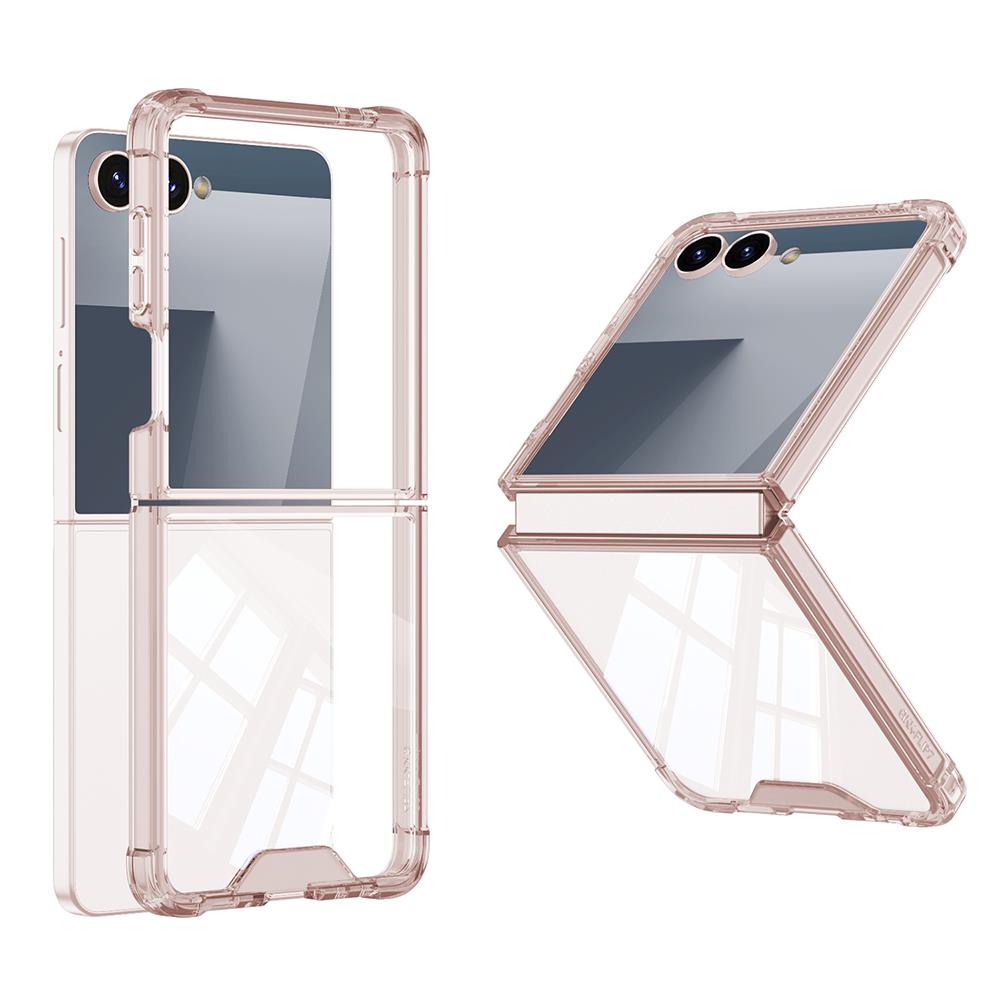 Galaxy Z Flip 7 uyumlu Kılıf Cam Arka Kapak Anti Shock Darbe Emici Premium Case Pembe