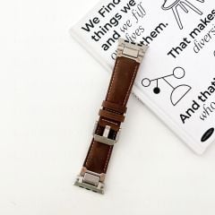 Apple Watch Ultra / Ultra 2 49 mm uyumlu Metal Aksamlı Suni Deri Kordon Dikişli Premium Kayış