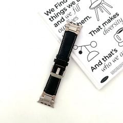 Apple Watch Ultra / Ultra 2 49 mm uyumlu Metal Aksamlı Suni Deri Kordon Dikişli Premium Kayış