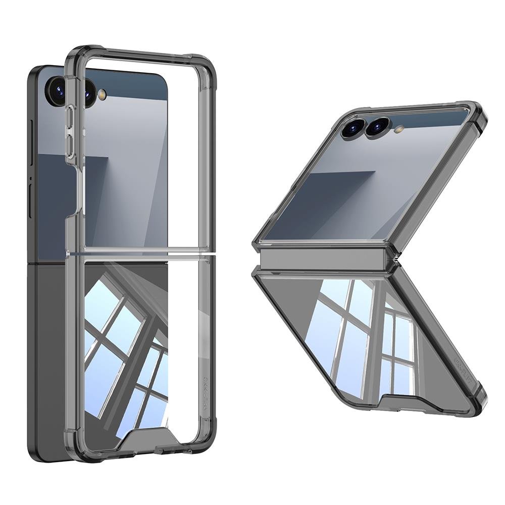 Galaxy Z Flip 7 uyumlu Kılıf Cam Arka Kapak Anti Shock Darbe Emici Premium Case Siyah