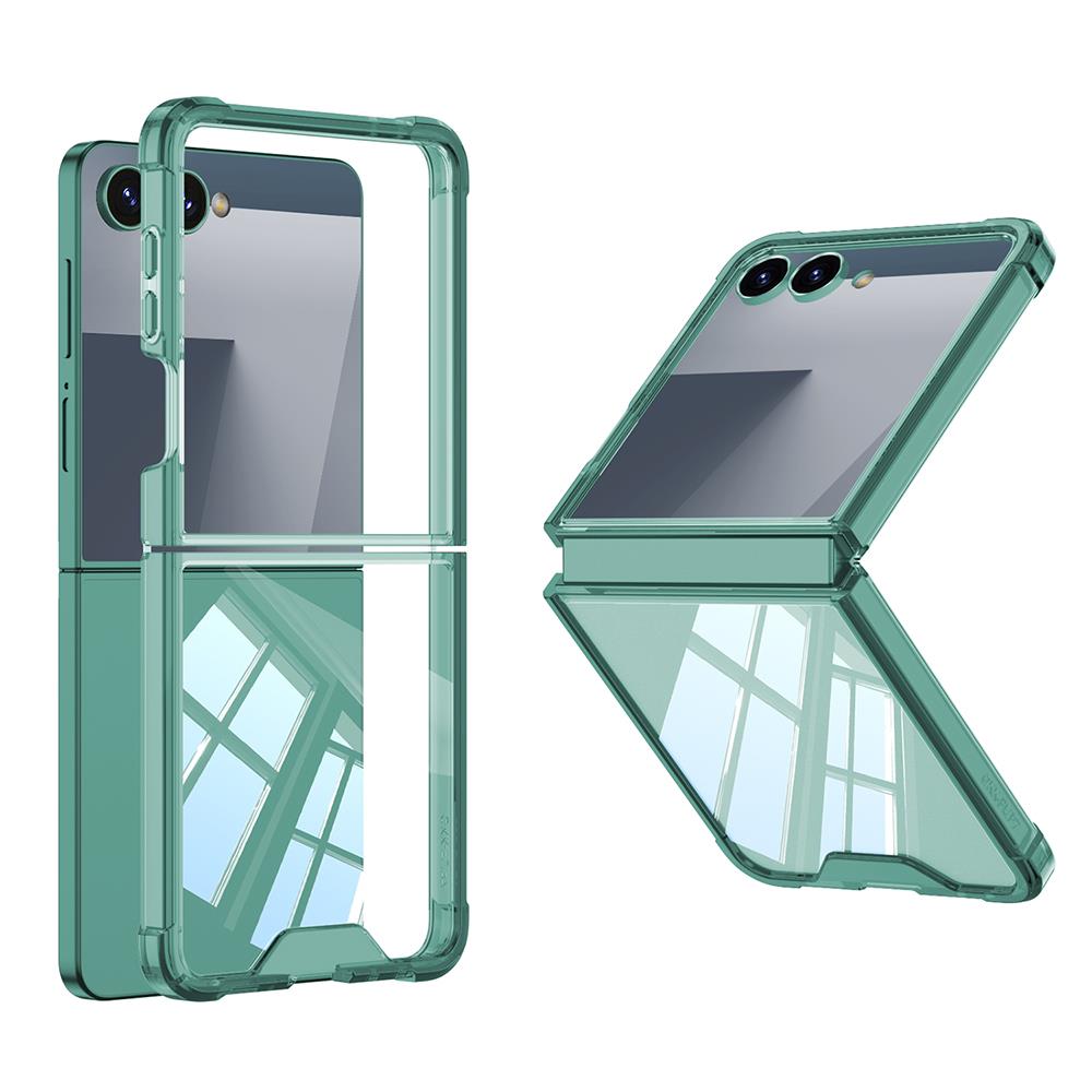 Galaxy Z Flip 7 uyumlu Kılıf Cam Arka Kapak Anti Shock Darbe Emici Premium Case Yeşil