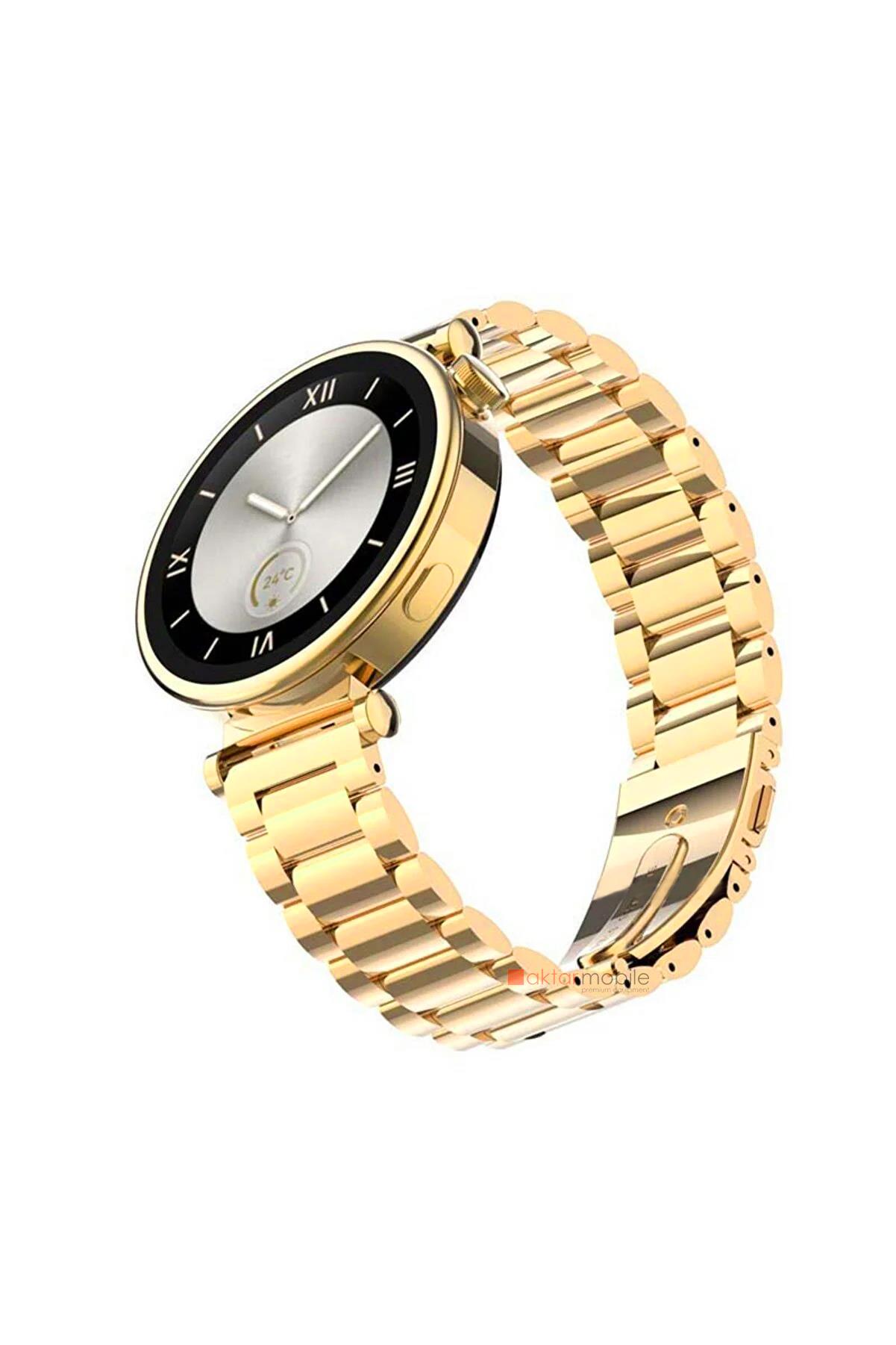 Huawei Watch GT 5 41 mm (18 mm) Uyumlu Metal Baklalı Kordon Paslanmaz Çelik Kayış Premium Gold
