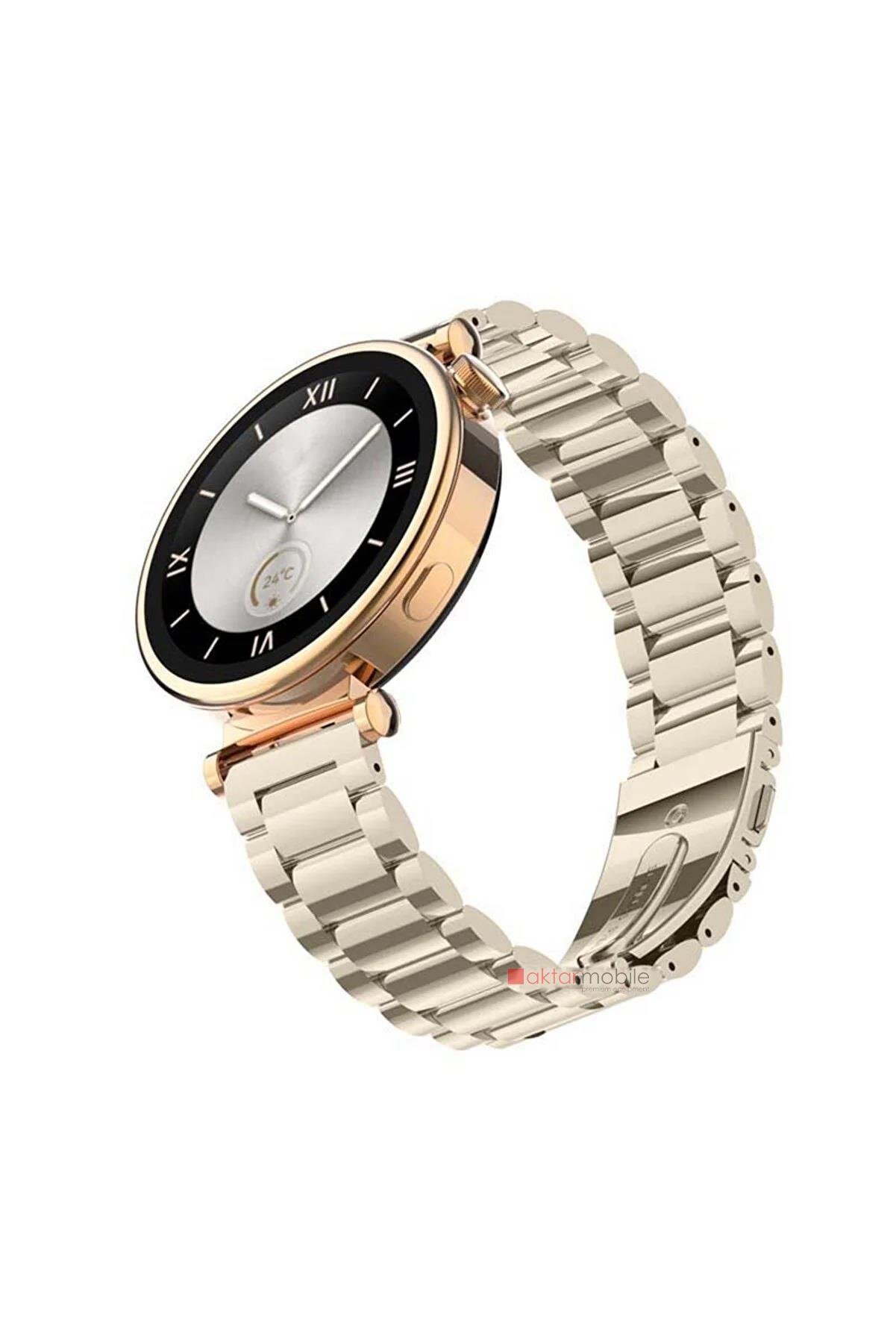 Huawei Watch GT 5 41 mm (18 mm) Uyumlu Metal Baklalı Kordon Paslanmaz Çelik Kayış Premium Starlight