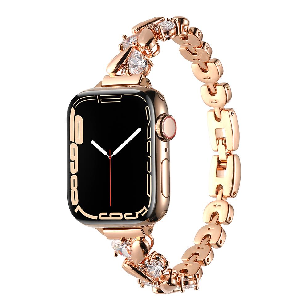 Apple Watch 7 8 9 45 mm uyumlu Zarif Taşlı Tasarım Metal Kordon New Collection Şık Kayış Rose Gold
