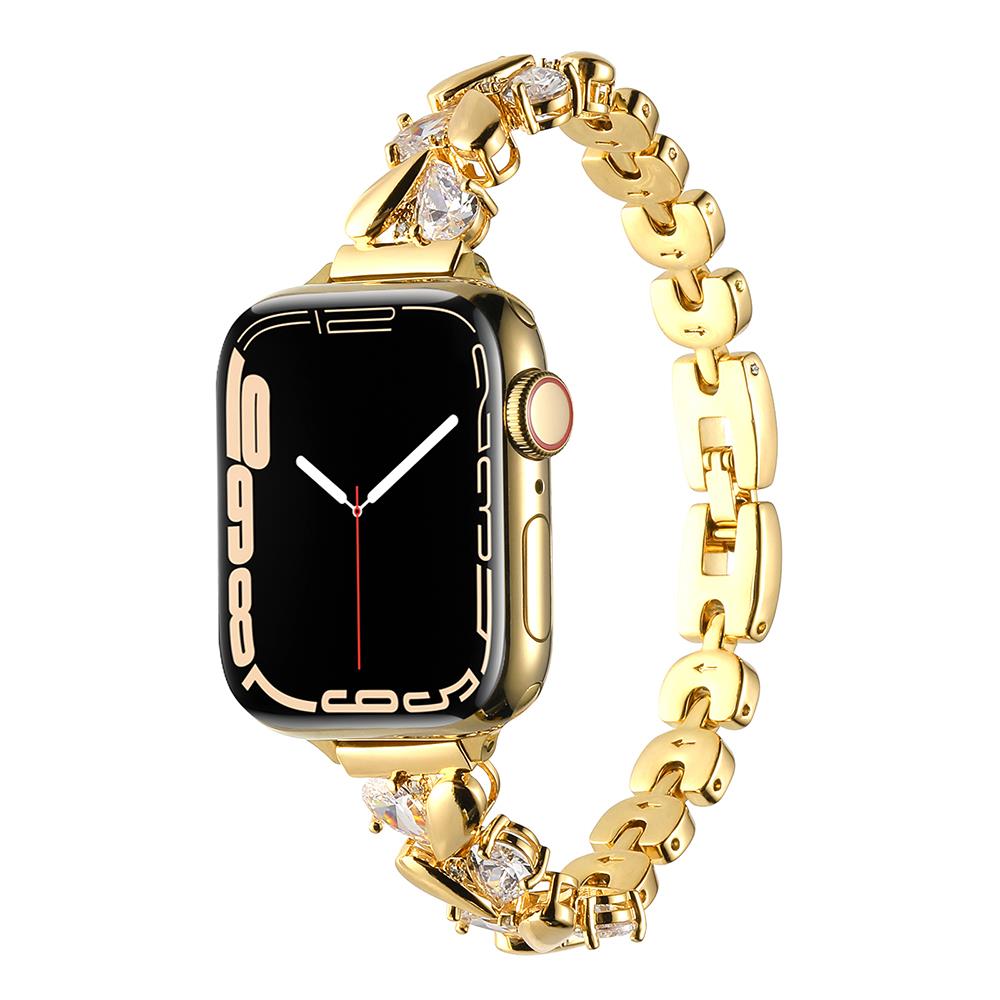 Apple Watch 7 8 9 45 mm uyumlu Zarif Taşlı Tasarım Metal Kordon New Collection Şık Kayış Gold