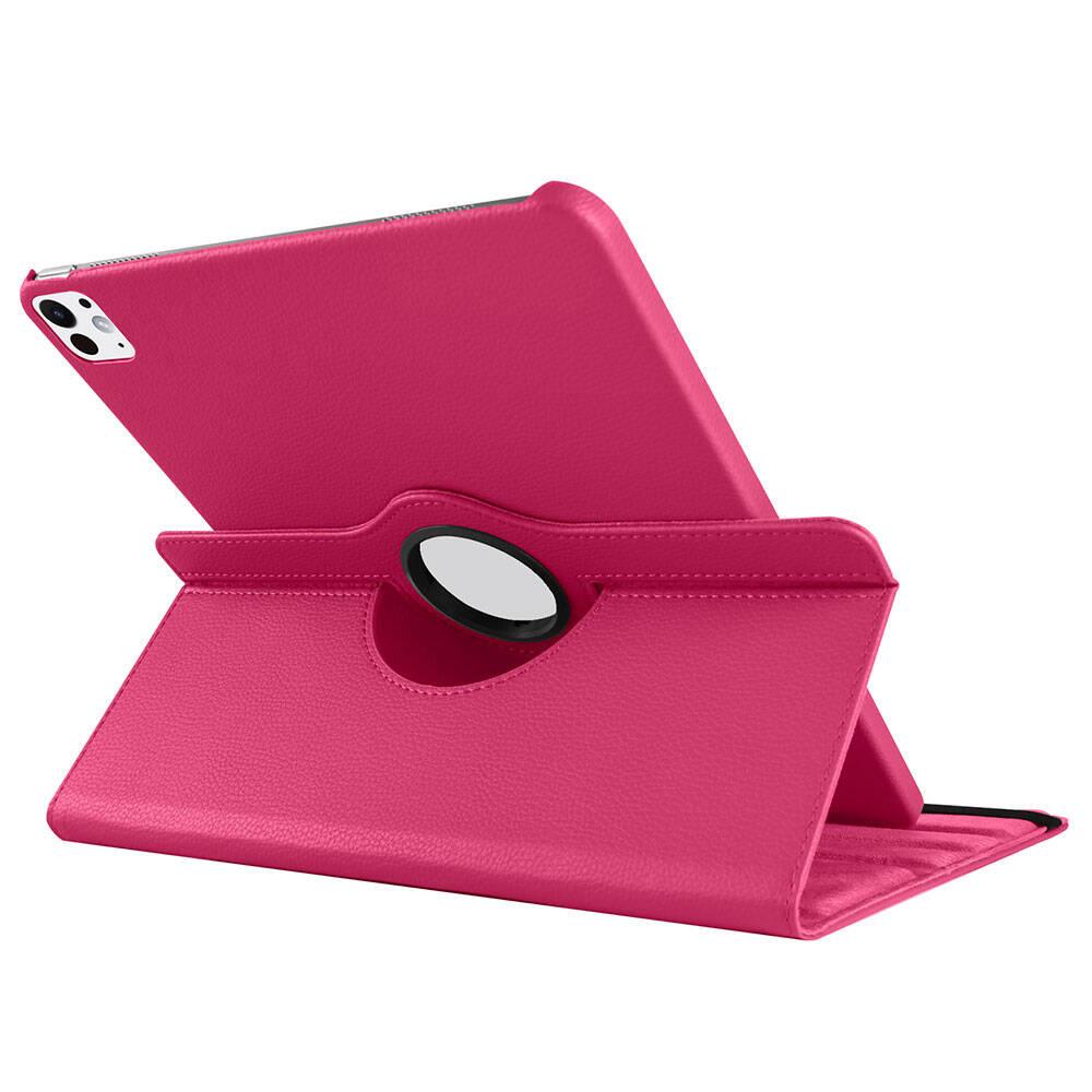 iPad Pro 11 M4 2024 uyumlu Kapaklı Kılıf 360° Dönebilen Standlı Smart Uyku Modlu Akıllı Kapak Koyu Pembe