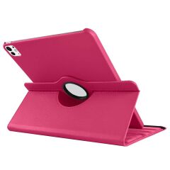 iPad Pro 11 M4 2024 uyumlu Kapaklı Kılıf 360° Dönebilen Standlı Smart Uyku Modlu Akıllı Kapak Koyu Pembe