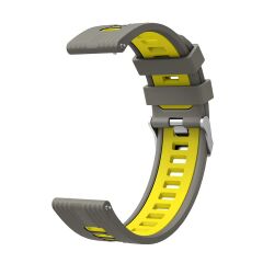 Huawei Watch GT 3 46 mm Uyumlu Silikon Kordon Çizgili Spor Tasarım Renkli Delikli Spor Kayış Gri - Sarı