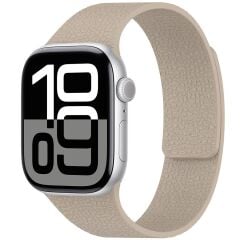 Apple Watch 7 8 9 41 mm Uyumlu Magnetik Silikon Kordon Deri Görünümlü Mıknatıslı Kayış