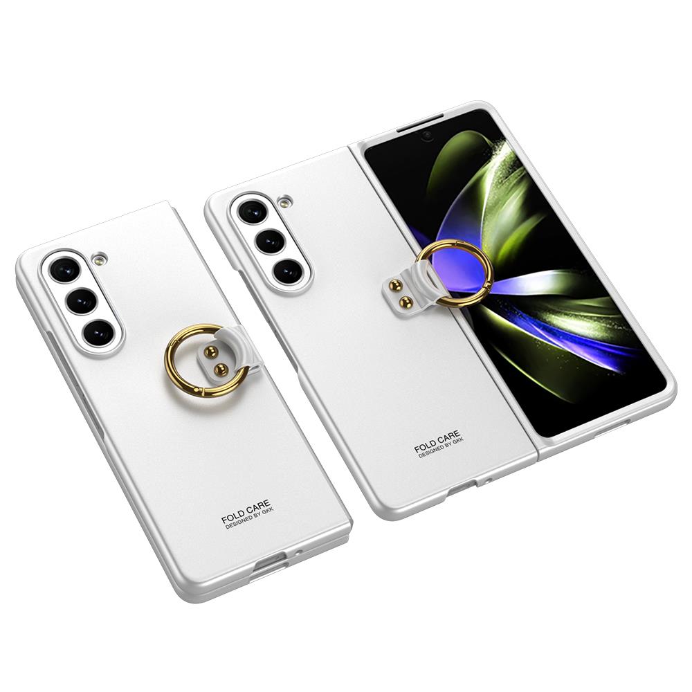 Samsung Galaxy Z Fold 5 Yüzüklü Kılıf Premium Kapak Kamera Korumalı Tam Uyumlu Mat ve İnce Tasarım Gümüş