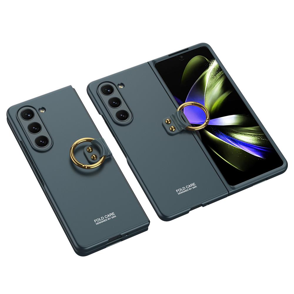Samsung Galaxy Z Fold 5 Yüzüklü Kılıf Premium Kapak Kamera Korumalı Tam Uyumlu Mat ve İnce Tasarım Koyu Yeşil