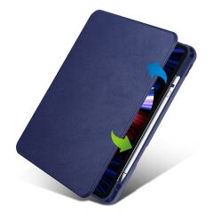 iPad Air 5 2022 10.9'' M1 uyumlu Kılıf 360 Dönebilen Kalem Bölmeli Yatay Dikey Standlı Akıllı Kapak Lacivert
