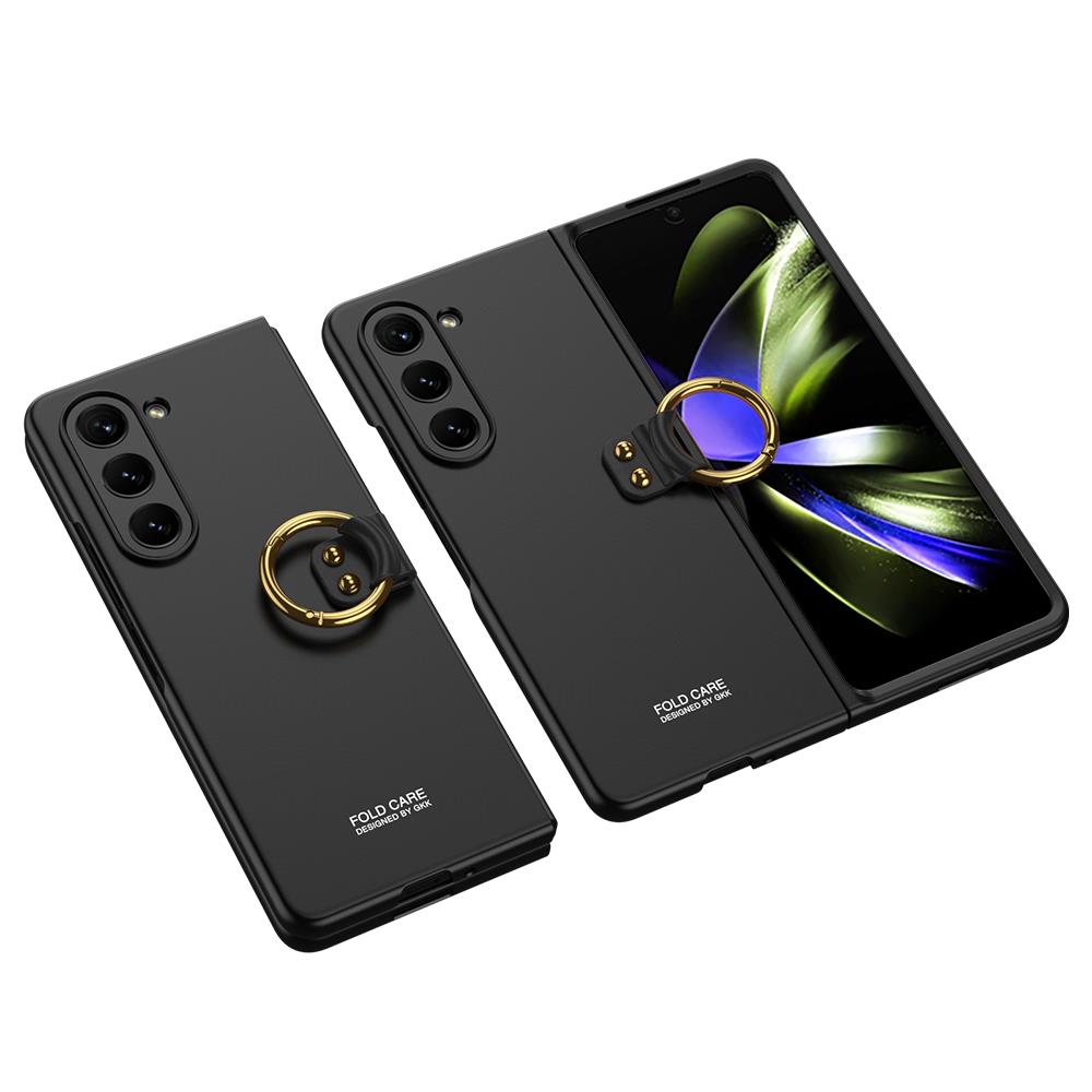 Samsung Galaxy Z Fold 5 Yüzüklü Kılıf Premium Kapak Kamera Korumalı Tam Uyumlu Mat ve İnce Tasarım Siyah