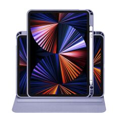 iPad Air 5 2022 10.9'' M1 uyumlu Kılıf 360 Dönebilen Kalem Bölmeli Yatay Dikey Standlı Akıllı Kapak Levander Gray