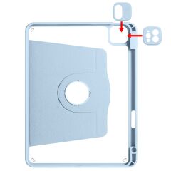 iPad Air 5 2022 10.9'' M1 uyumlu Kılıf 360 Dönebilen Kalem Bölmeli Yatay Dikey Standlı Akıllı Kapak Mavi