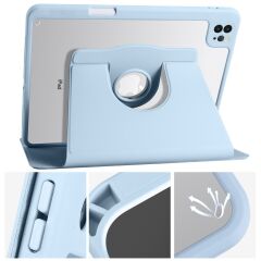 iPad Air 5 2022 10.9'' M1 uyumlu Kılıf 360 Dönebilen Kalem Bölmeli Yatay Dikey Standlı Akıllı Kapak Mavi