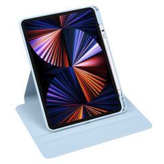 iPad Air 5 2022 10.9'' M1 uyumlu Kılıf 360 Dönebilen Kalem Bölmeli Yatay Dikey Standlı Akıllı Kapak Mavi