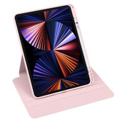 iPad Air 5 2022 10.9'' M1 uyumlu Kılıf 360 Dönebilen Kalem Bölmeli Yatay Dikey Standlı Akıllı Kapak Pembe