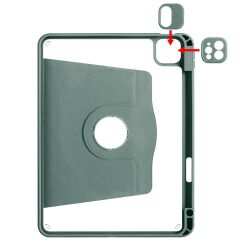 iPad Air 4 2020 10.9'' uyumlu Kılıf 360 Dönebilen Kalem Bölmeli Yatay Dikey Standlı Akıllı Kapak Koyu Yeşil