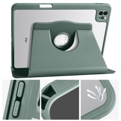 iPad Air 4 2020 10.9'' uyumlu Kılıf 360 Dönebilen Kalem Bölmeli Yatay Dikey Standlı Akıllı Kapak Koyu Yeşil