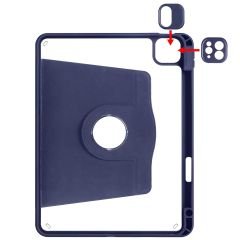 iPad Air 4 2020 10.9'' uyumlu Kılıf 360 Dönebilen Kalem Bölmeli Yatay Dikey Standlı Akıllı Kapak Lacivert
