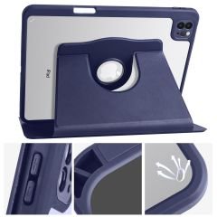 iPad Air 4 2020 10.9'' uyumlu Kılıf 360 Dönebilen Kalem Bölmeli Yatay Dikey Standlı Akıllı Kapak Lacivert