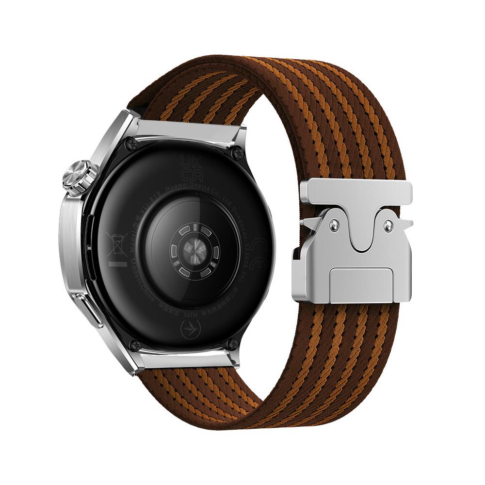 Amazfit GTR 3 / GTR 3 Pro Uyumlu Naylon Dokuma Kumaş Kordon Premium Kayış Kilitli Toka Kahverengi