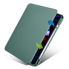 iPad Pro 11 2022 M2 uyumlu Kılıf 360 Dönebilen Kalem Bölmeli Yatay Dikey Standlı Akıllı Kapak Koyu Yeşil