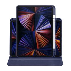 iPad Pro 11 2022 M2 uyumlu Kılıf 360 Dönebilen Kalem Bölmeli Yatay Dikey Standlı Akıllı Kapak Lacivert