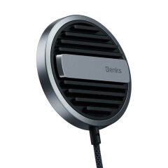 Benks MFM01 MFI Sertifikalı Standlı 15W Hızlı Şarj Özellikli Magsafe PD Wireless Şarj Aleti Siyah
