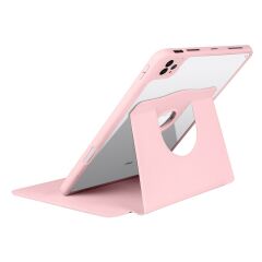 iPad Pro 11 2022 M2 uyumlu Kılıf 360 Dönebilen Kalem Bölmeli Yatay Dikey Standlı Akıllı Kapak Pembe