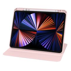 iPad Pro 11 2022 M2 uyumlu Kılıf 360 Dönebilen Kalem Bölmeli Yatay Dikey Standlı Akıllı Kapak Pembe