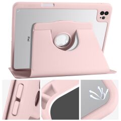 iPad Pro 11 2022 M2 uyumlu Kılıf 360 Dönebilen Kalem Bölmeli Yatay Dikey Standlı Akıllı Kapak Pembe