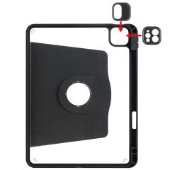 iPad Pro 11 2022 M2 uyumlu Kılıf 360 Dönebilen Kalem Bölmeli Yatay Dikey Standlı Akıllı Kapak Siyah