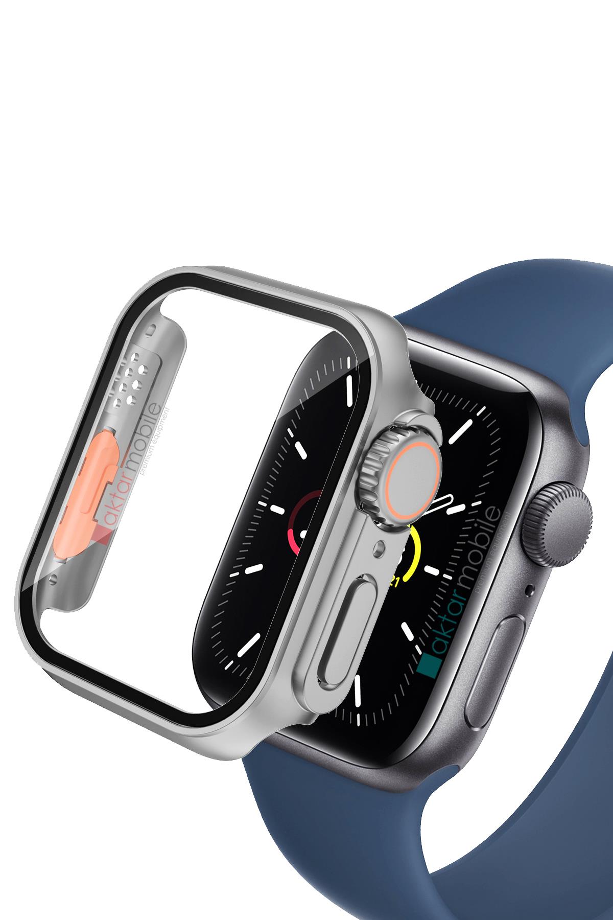 Apple Watch 9 41 mm uyumlu Watch Ultra 49 mm Kasa Dönüştürücü & Ekran Koruyucu Tam Koruma Gri