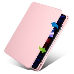 iPad Pro 11 2020 uyumlu Kılıf 360 Dönebilen Kalem Bölmeli Yatay Dikey Standlı Akıllı Kapak Pembe