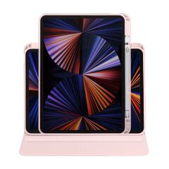 iPad Pro 11 2020 uyumlu Kılıf 360 Dönebilen Kalem Bölmeli Yatay Dikey Standlı Akıllı Kapak Pembe