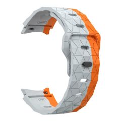 Samsung Galaxy Watch 7 40 44 mm Silikon Kordon Geometrik Desenli Spor Tasarım Premium Kayış Gri - Turuncu