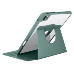 iPad Pro 11 2018 uyumlu Kılıf 360 Dönebilen Kalem Bölmeli Yatay Dikey Standlı Akıllı Kapak Koyu Yeşil
