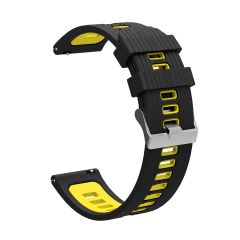 Huawei Watch GT 3 Pro 43 mm Uyumlu Silikon Kordon Çizgili Spor Tasarım Renkli Delikli Spor Kayış Siyah - Sarı