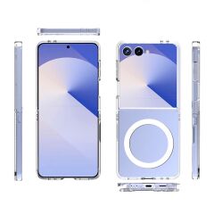 Galaxy Z Flip 7 uyumlu Şeffaf MagSafe Kılıf Sararmayan Sert PC Kapak