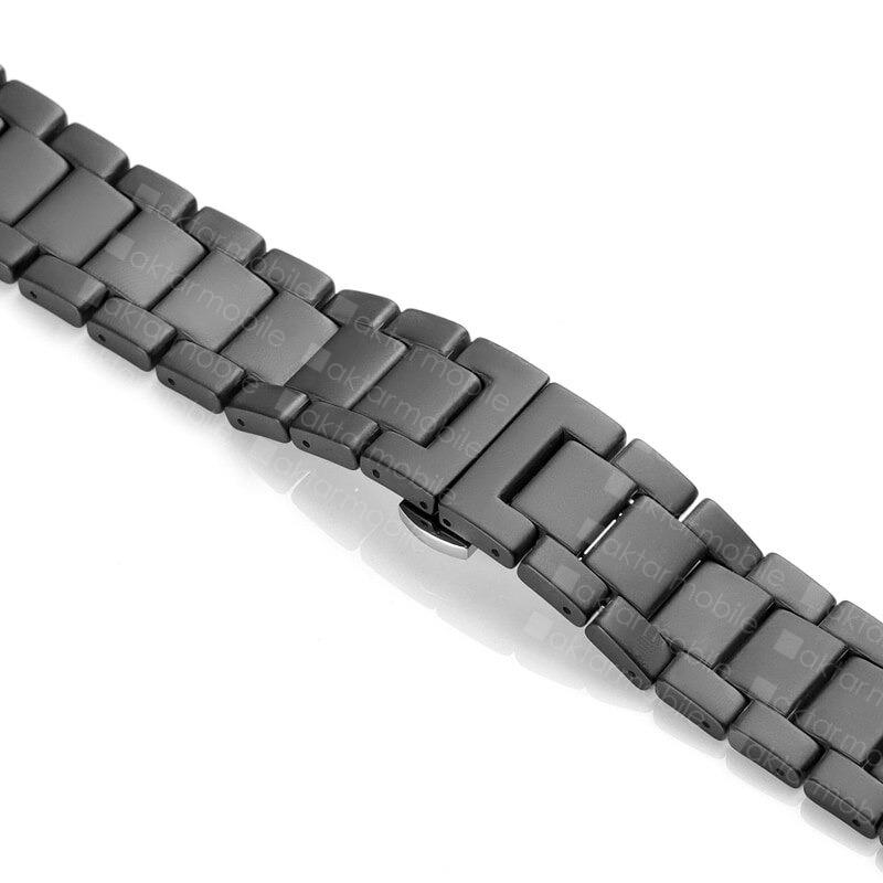 Apple Watch 7 6 SE 5 4 3 2 1 - 38 / 40 / 41 mm uyumlu Seramik Metal Kordon Premium Seramik Kayış Mat Siyah