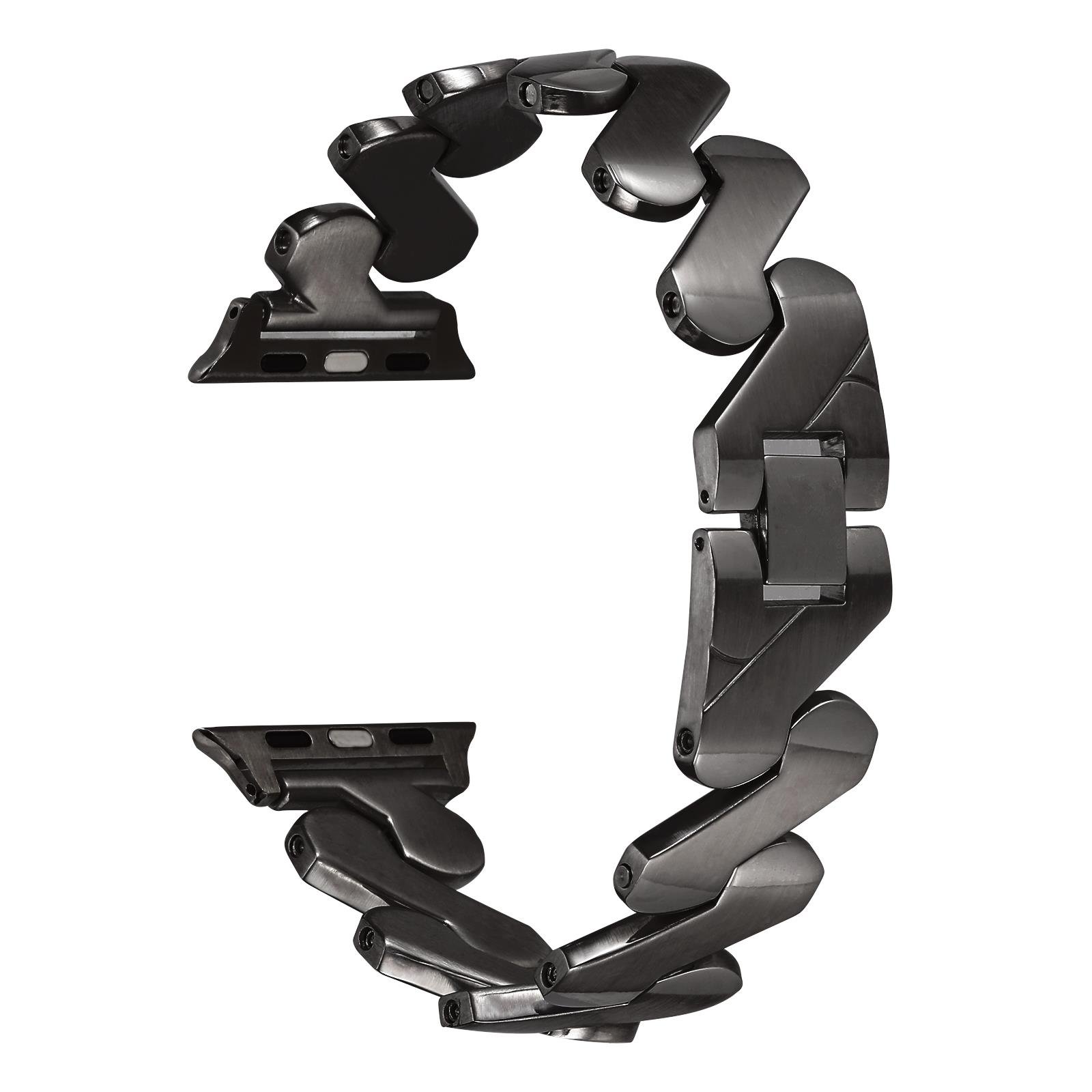 Apple Watch 7 6 SE 5 4 3 2 1 - 45 / 44 / 42 mm uyumlu Metal Kordon Zikzak Bilezik Çelik Kayış Siyah
