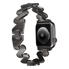 Apple Watch 7 6 SE 5 4 3 2 1 - 45 / 44 / 42 mm uyumlu Metal Kordon Zikzak Bilezik Çelik Kayış Siyah