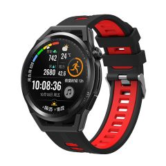 Samsung Gear S3 Uyumlu Silikon Kordon Çizgili Spor Tasarım Renkli Delikli Spor Kayış Siyah - Kırmızı