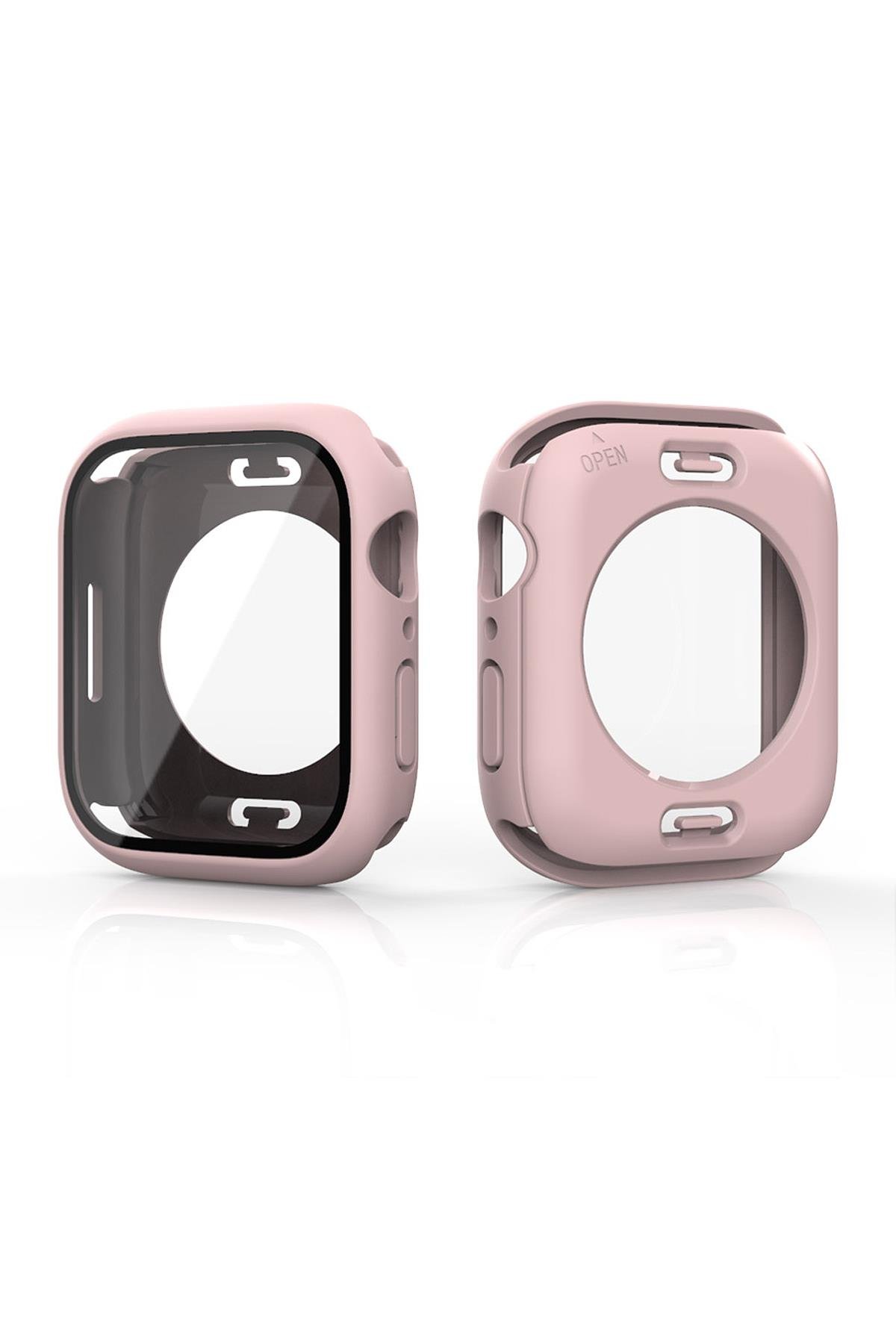 Apple Watch 8 45 mm uyumlu Ekran Koruyucu 360° Kasa Koruma Tüm Gövde Kapak Darbe Emici Pembe