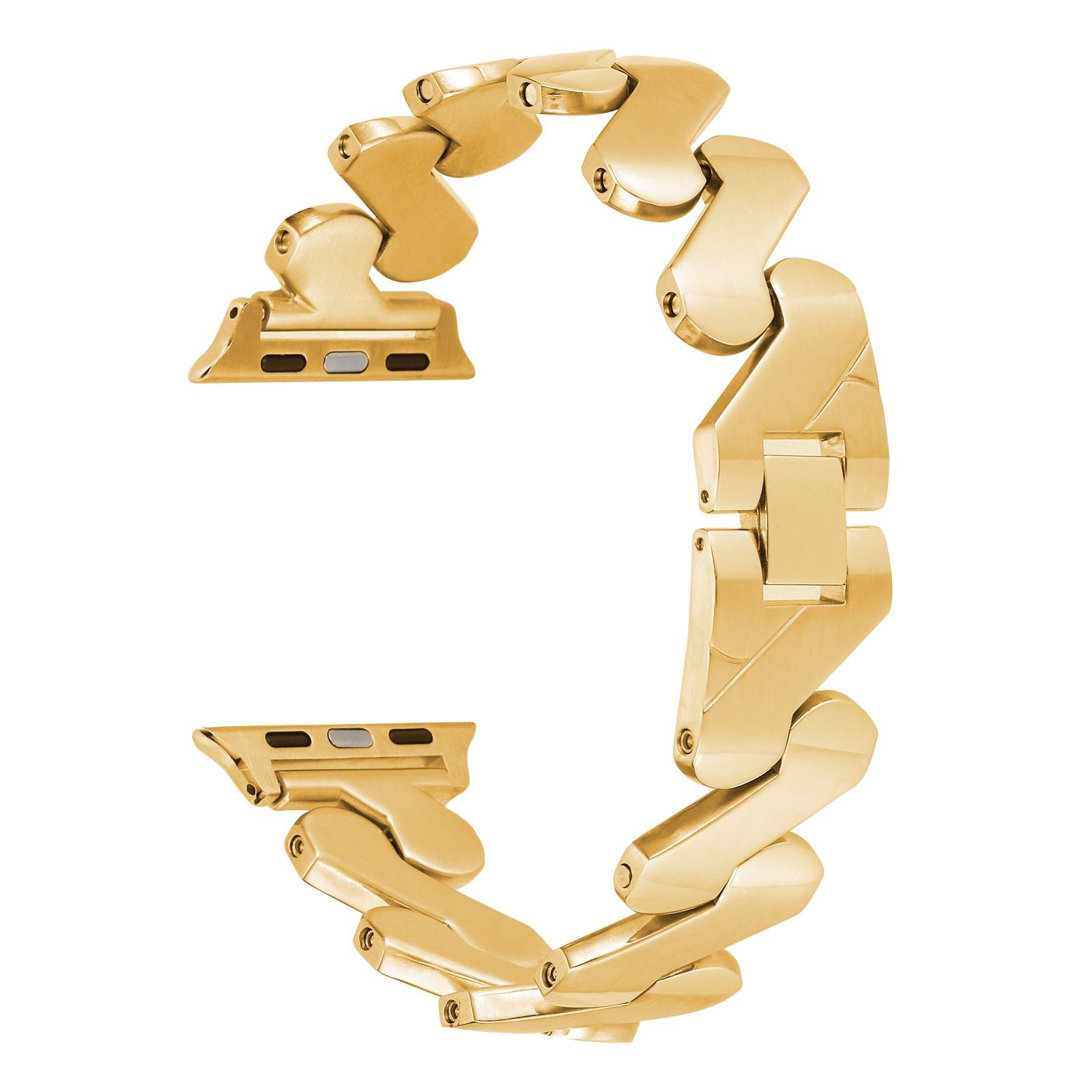 Apple Watch 7 6 SE 5 4 3 2 1 - 41 / 40 / 38 mm uyumlu Metal Kordon Zikzak Bilezik Çelik Kayış Gold