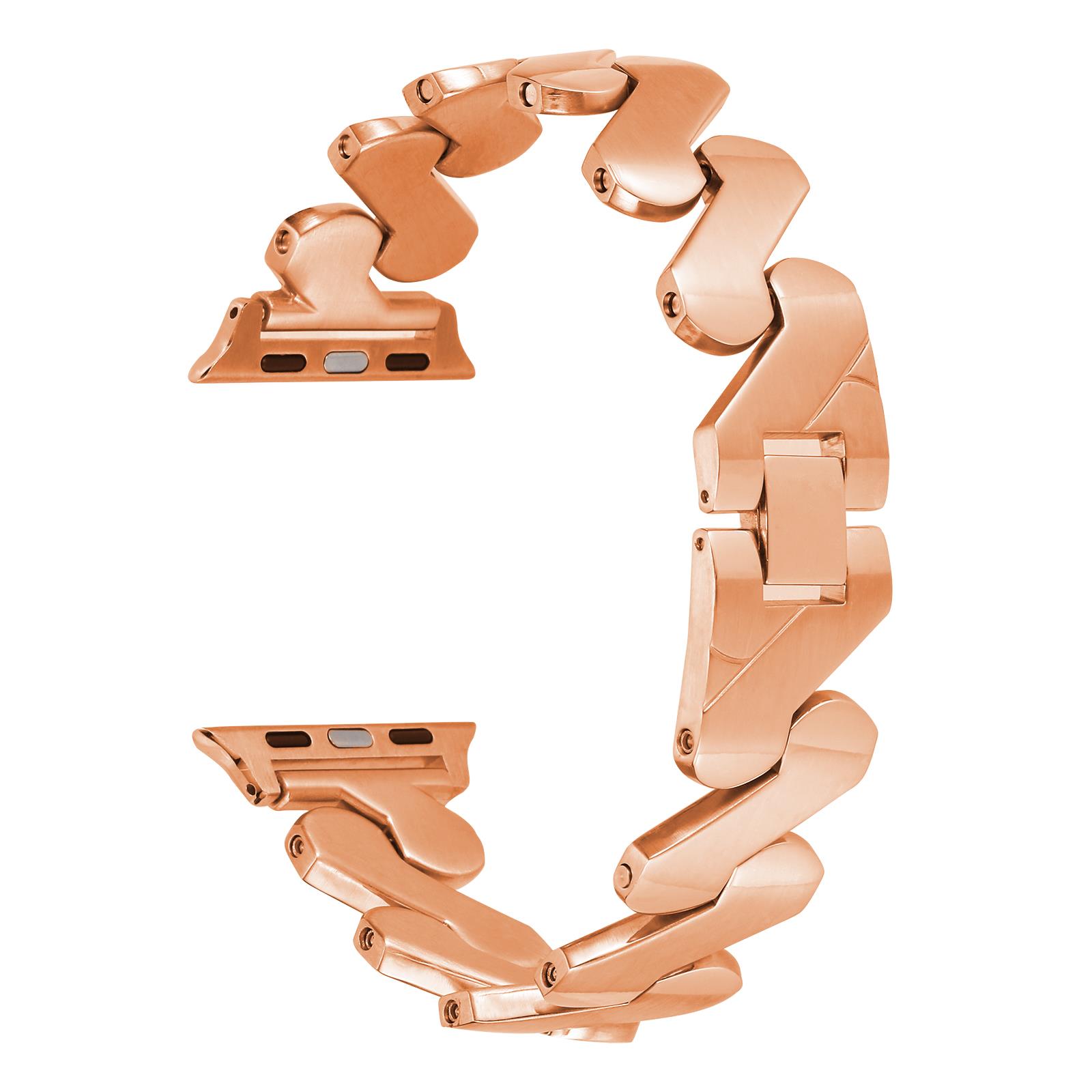 Apple Watch 7 6 SE 5 4 3 2 1 - 41 / 40 / 38 mm uyumlu Metal Kordon Zikzak Bilezik Çelik Kayış Rose Gold
