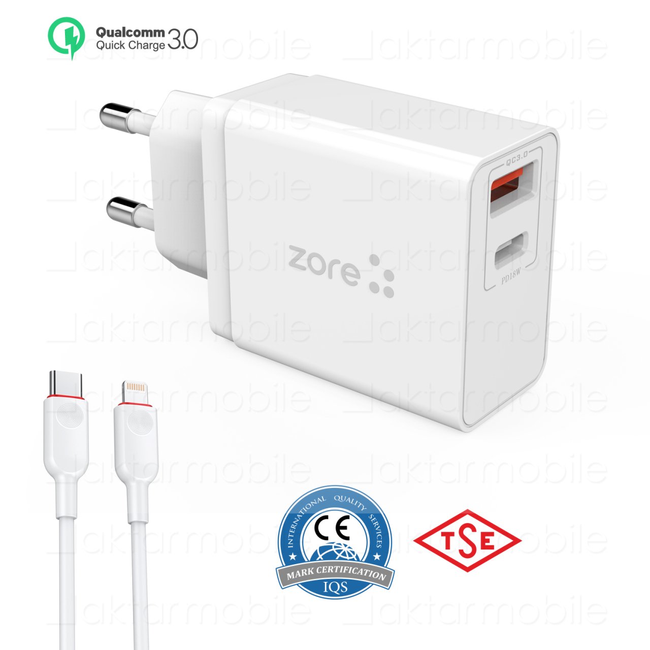 USB PD Hızlı Şarj Aleti Cihazı 3.4A Lightning PD Kablo 18W QC 3.0