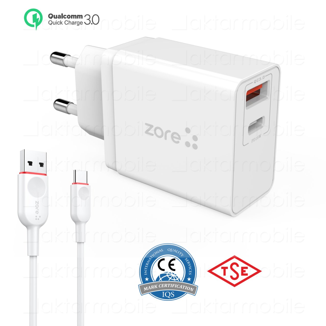 USB PD Hızlı Şarj Aleti Cihazı 3.4A + Type-C Kablo 18W QC 3.0